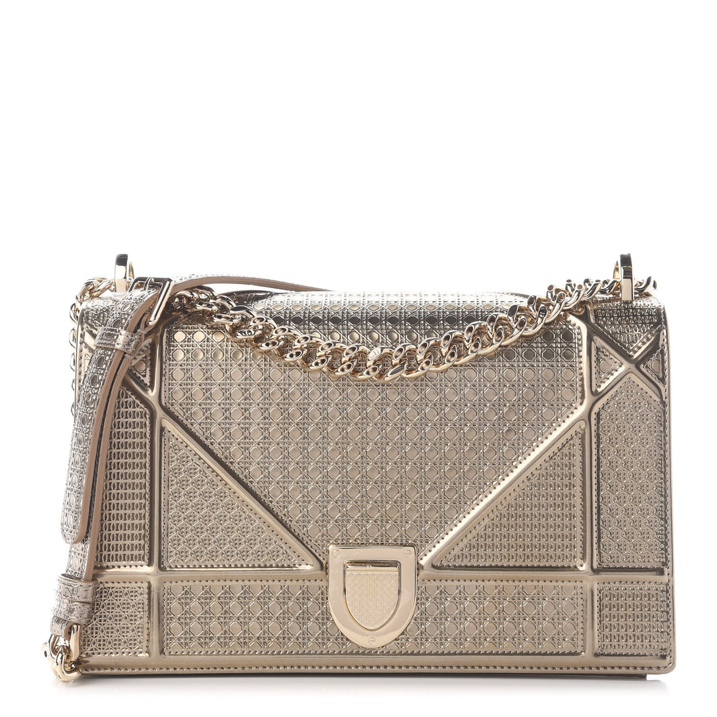 Metallic Patent Micro-Cannage Medium Diorama Flap Bag Gold