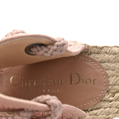 Christian Dior Canvas Embroidered Granville Ankle Tie Espadrille Wedges 38 Pink 6 of 8
