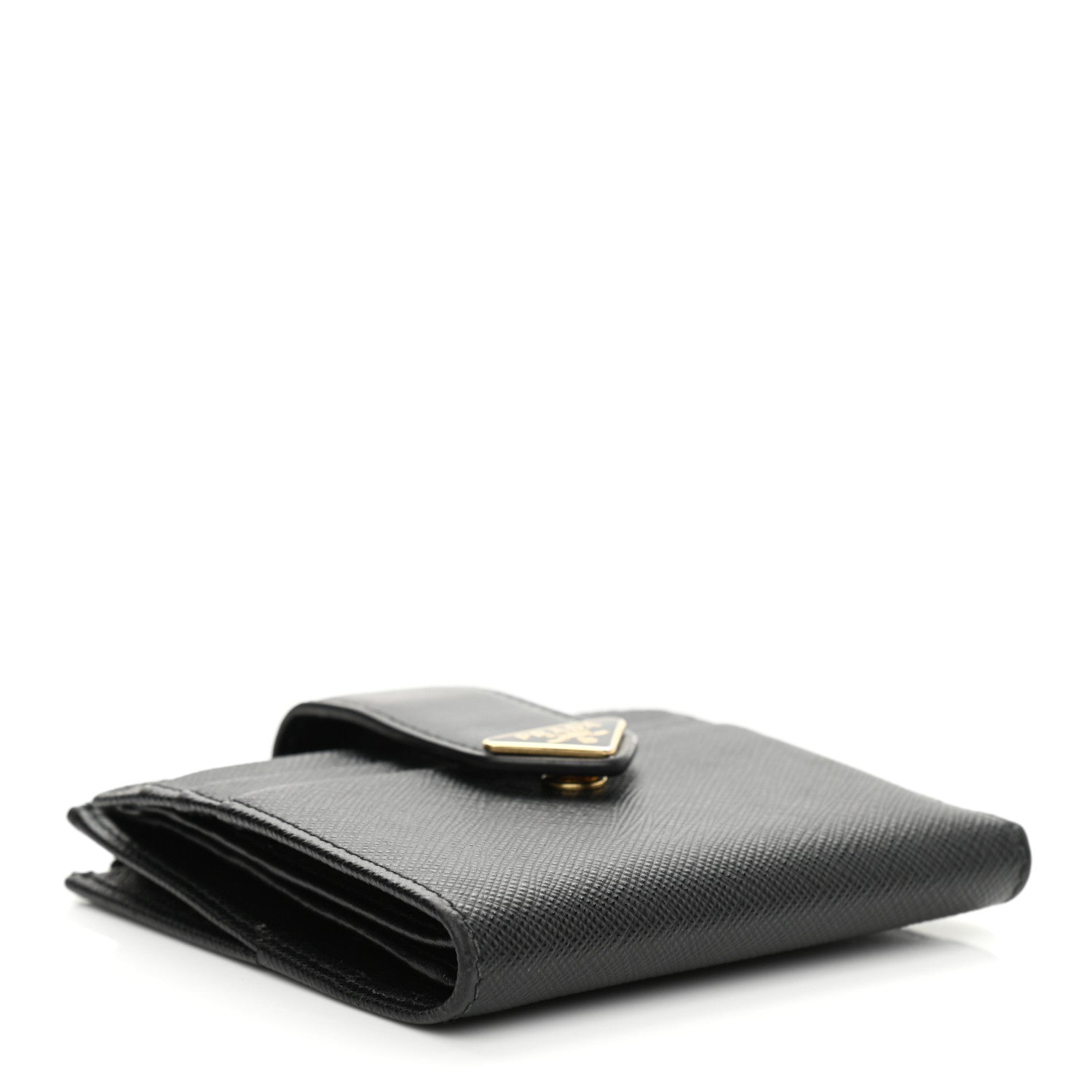 Prada Saffiano Smooth Calfskin Tab Card Holder Compact Wallet Black 4 of 8