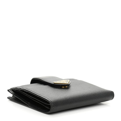 Prada Saffiano Smooth Calfskin Tab Card Holder Compact Wallet Black 4 of 8