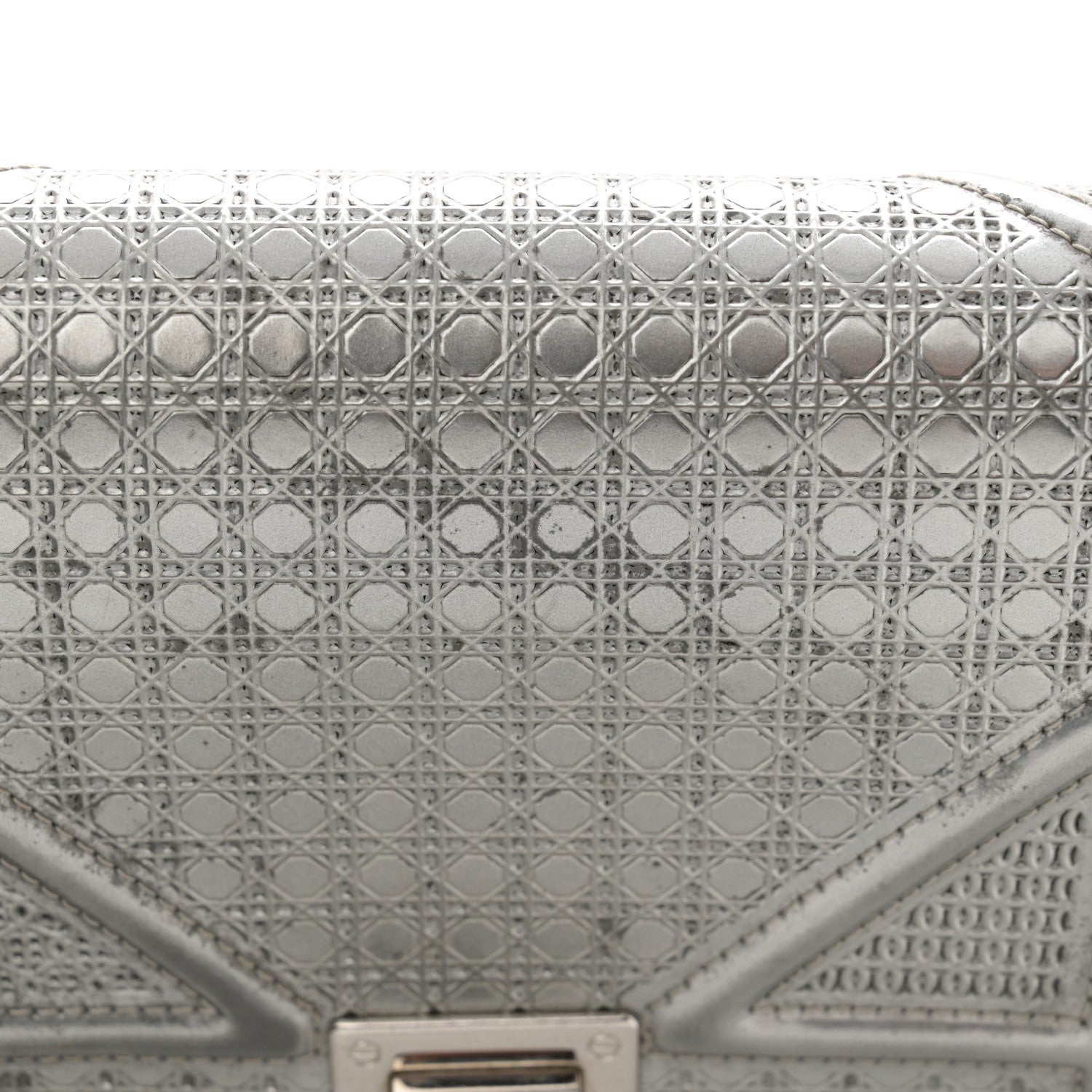 Christian Dior Metallic Patent Micro-Cannage Diorama Wallet on Chain Pouch Silver 10 of 11