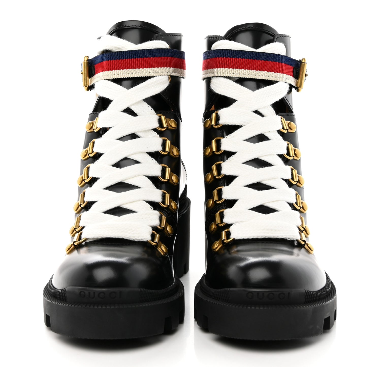 Calfskin Sylvie Web Lace Up Combat Boots 35 Black