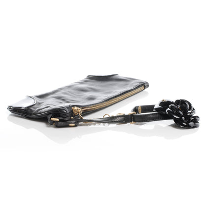 Chanel Lambskin and Patent Leather Camellia Wristlet Black 4 of 8