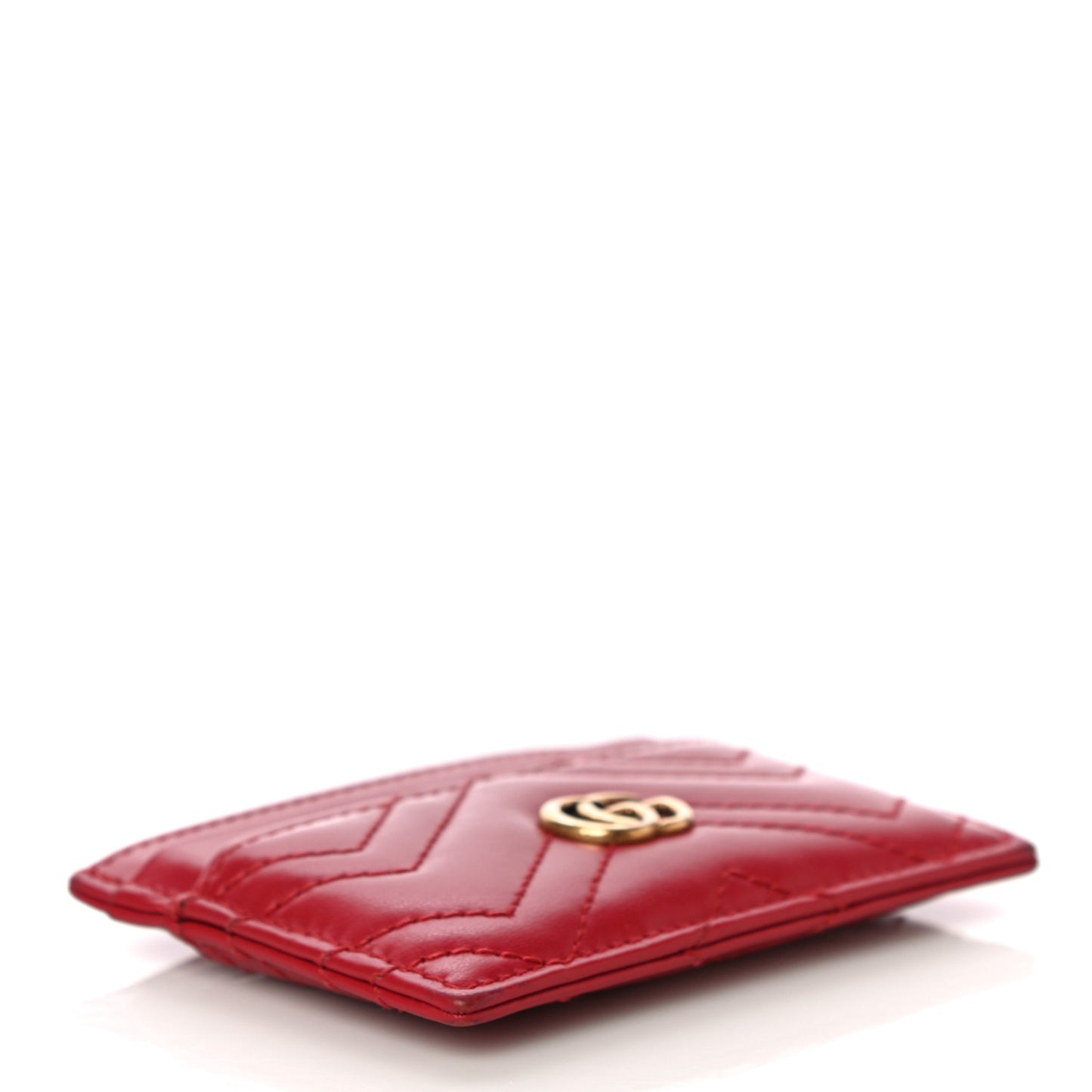Calfskin Matelasse GG Marmont Card Holder Hibiscus Red