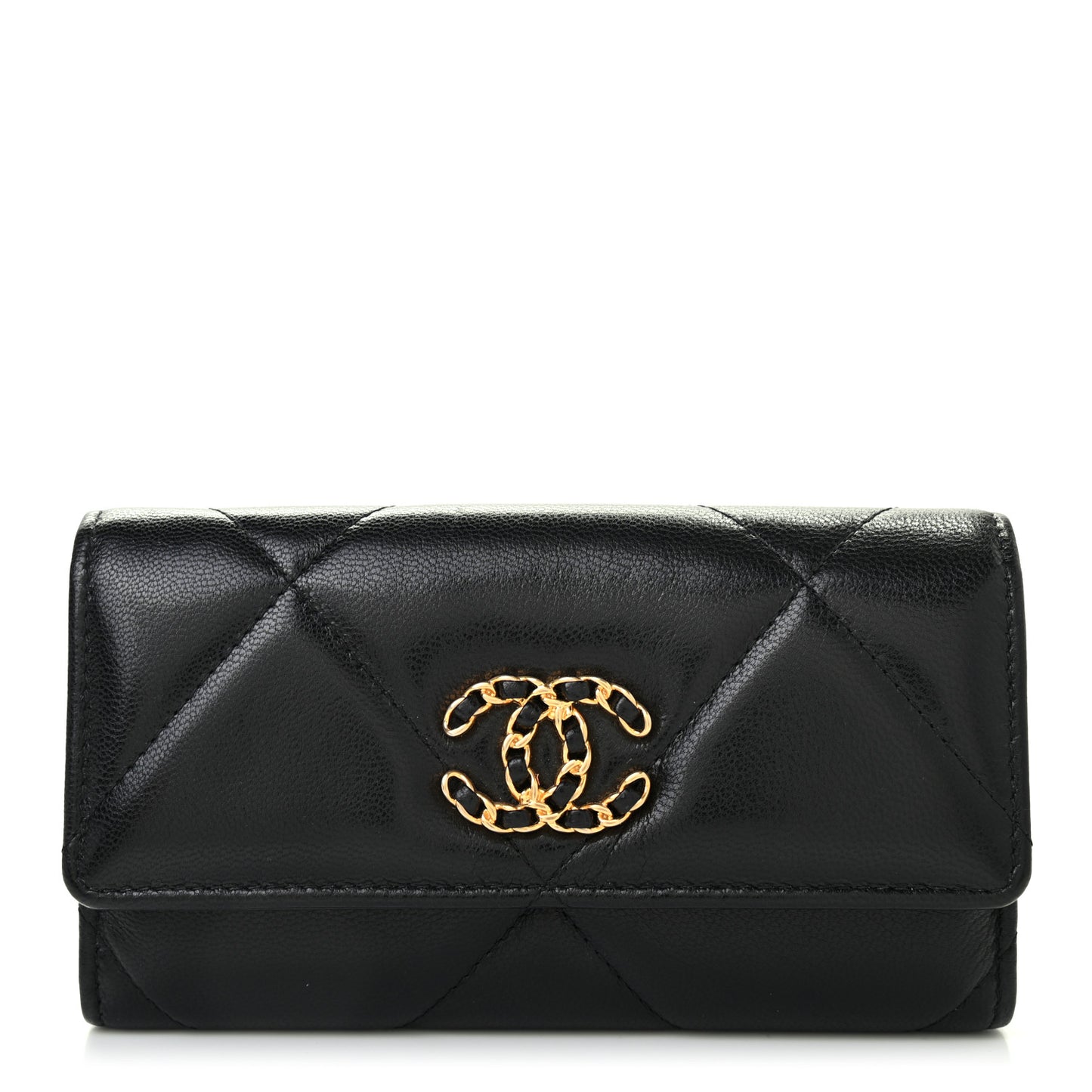 Lambskin Quilted Chanel 19 Flap Wallet Black