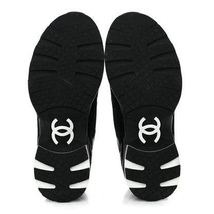 Chanel Mixed Fibers Suede Shiny Calfskin Womens CC Sneakers 38 Black 6 of 10