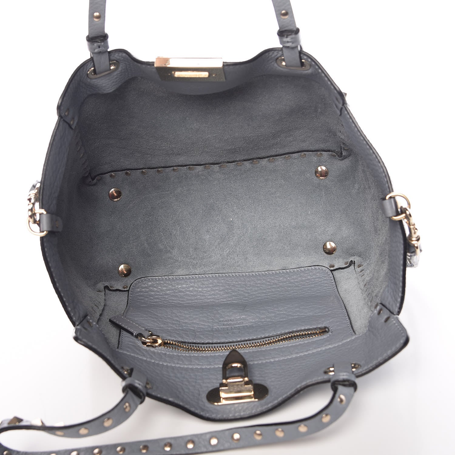 Valentino Garavani Grained Calfskin Small Rockstud Tote Grey 5 of 10