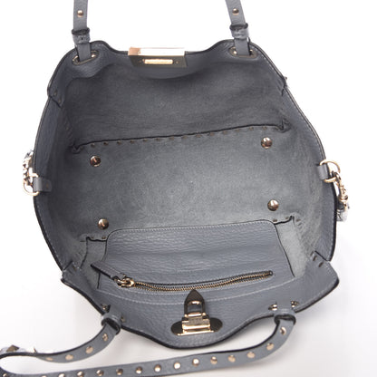 Valentino Garavani Grained Calfskin Small Rockstud Tote Grey 5 of 10