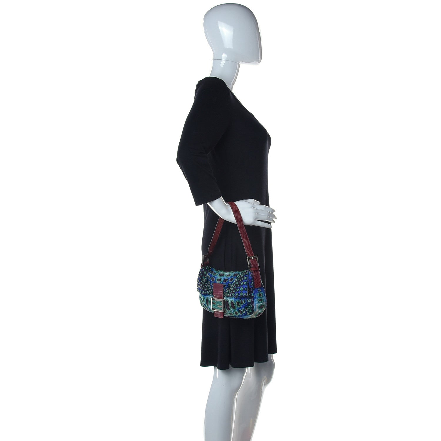 Fendi Lizard Beaded Baguette Blue 2 of 16