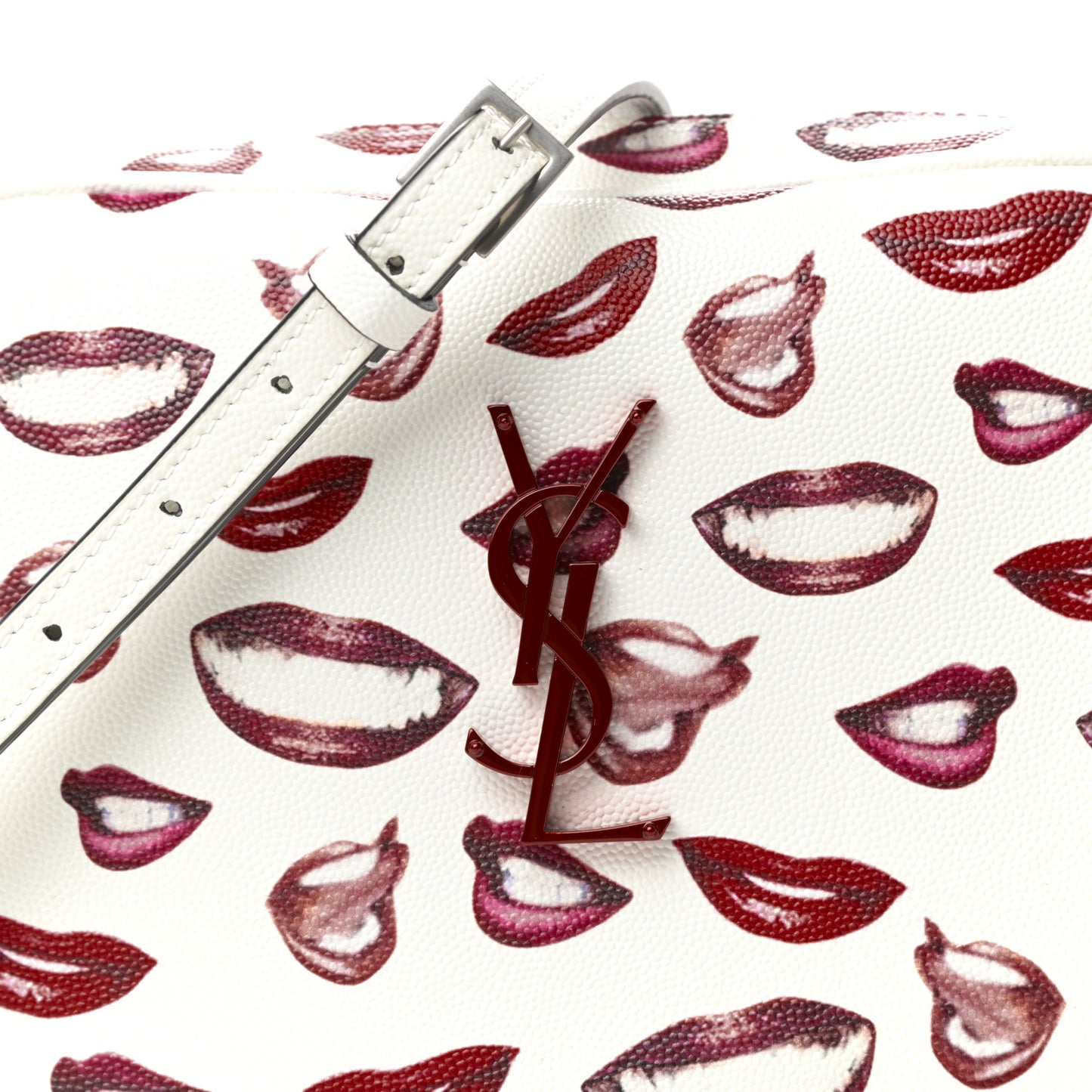 Grain De Poudre Lips Print Medium Classic Monogram Camera Bag White Red