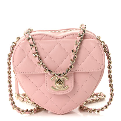 Chanel Lambskin Quilted CC In Love Heart Clutch With Chain Light Pink 1 of 11