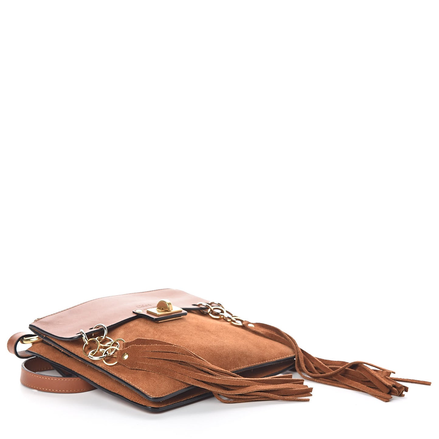 Calfskin Suede Small Jane Fringe Bag Caramel