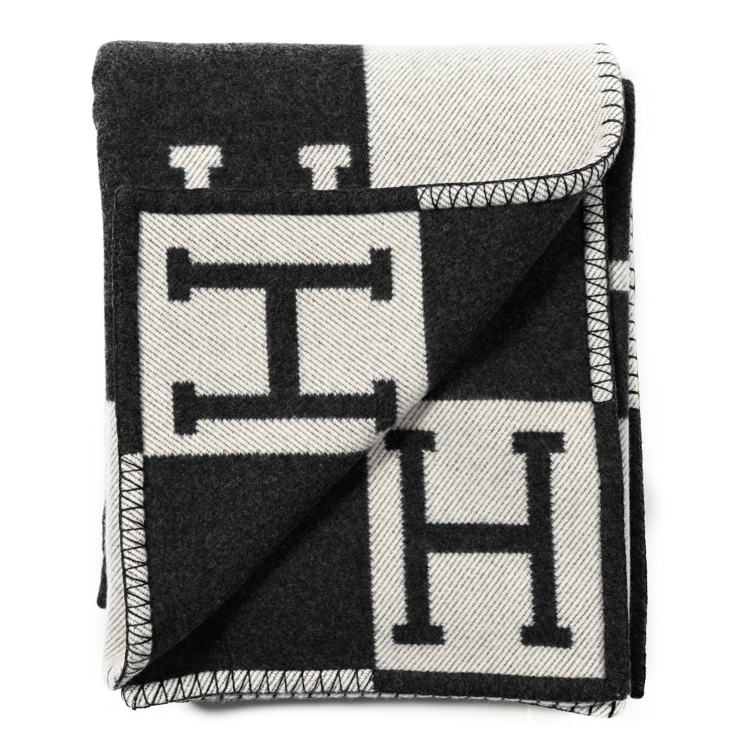 Hermes Wool Cashmere Avalon Blanket Ecru Gris Fonce 2 of 3