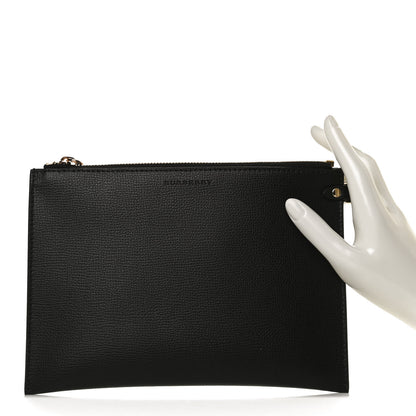 Burberry Grainy Calfskin Haymarket Check Zip Pouch Black 2 of 11