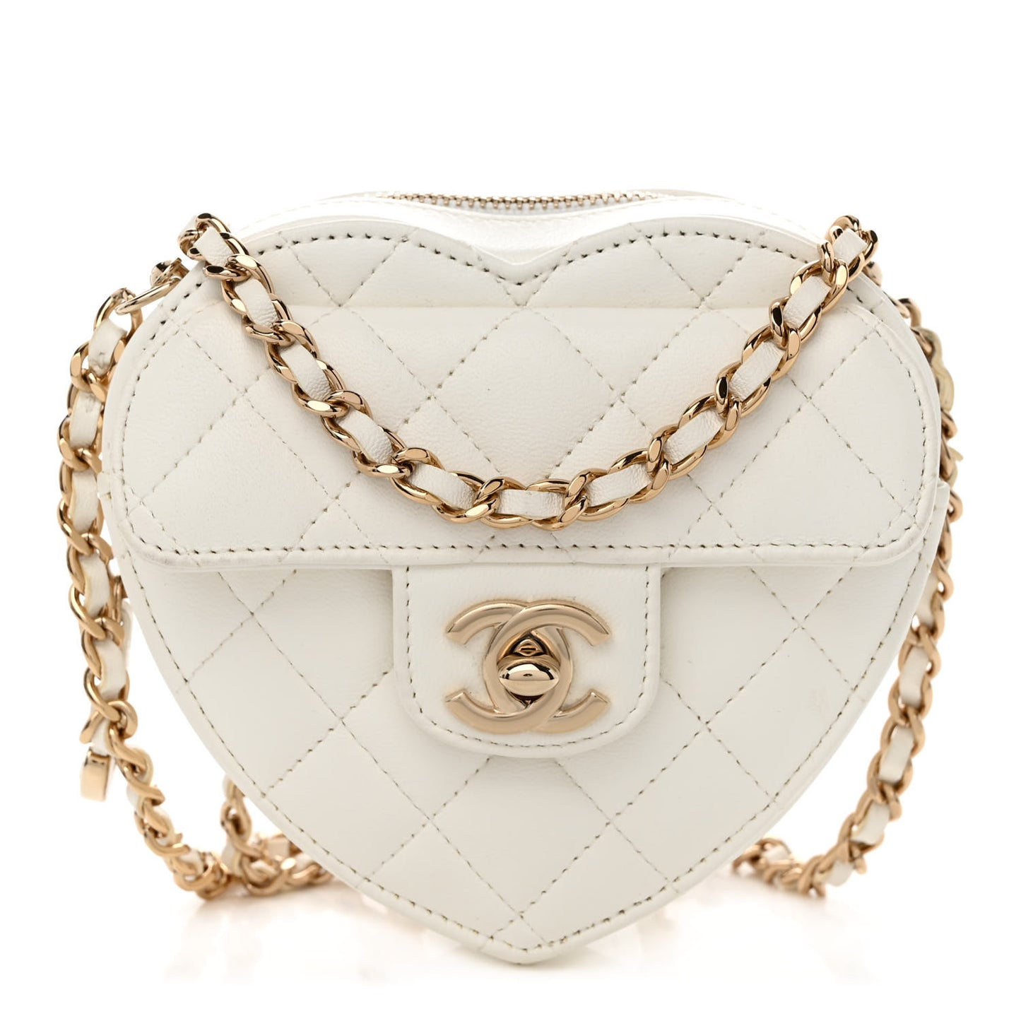 Lambskin Quilted CC In Love Heart Clutch With Chain White