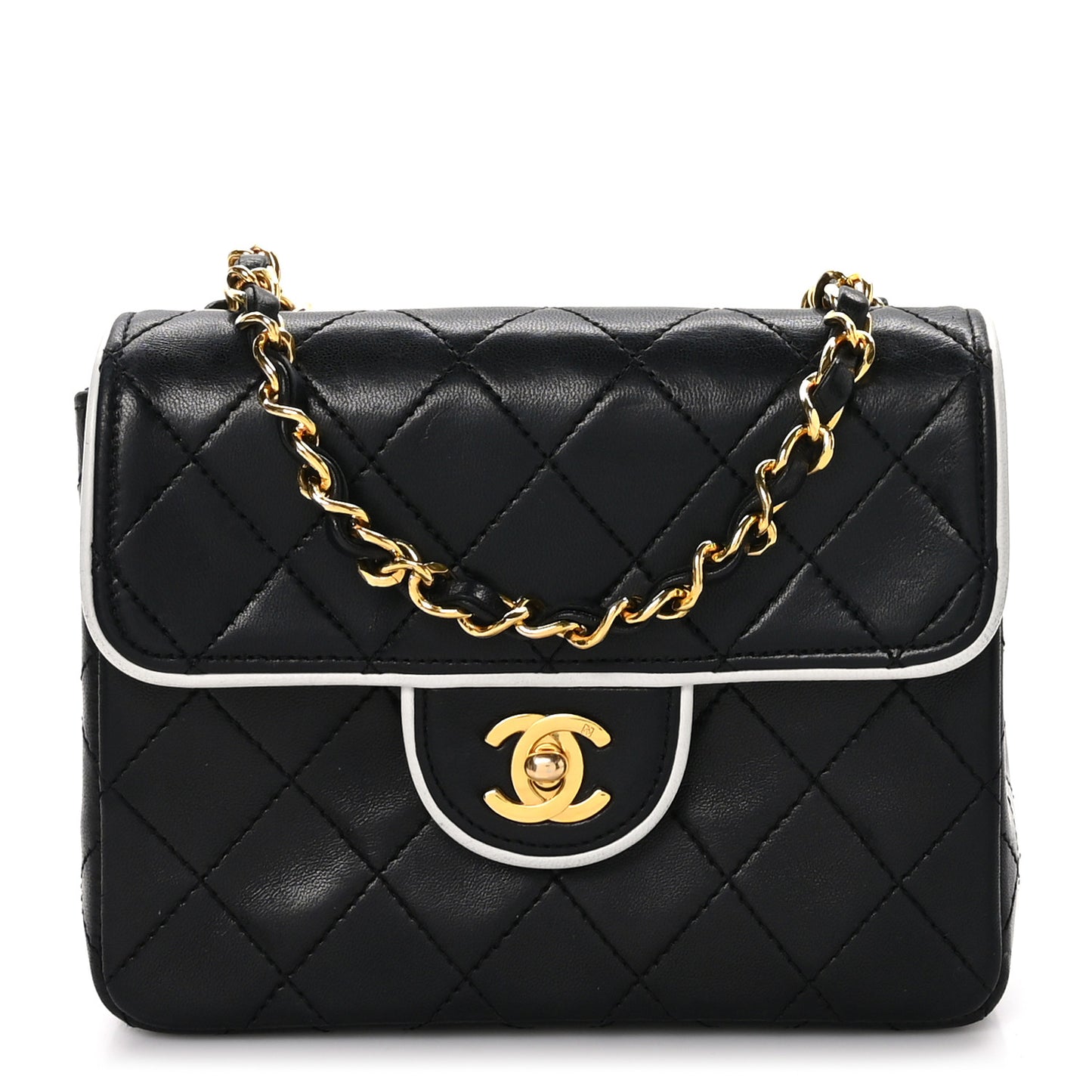 Lambskin Quilted Mini Square Flap Bag Black White