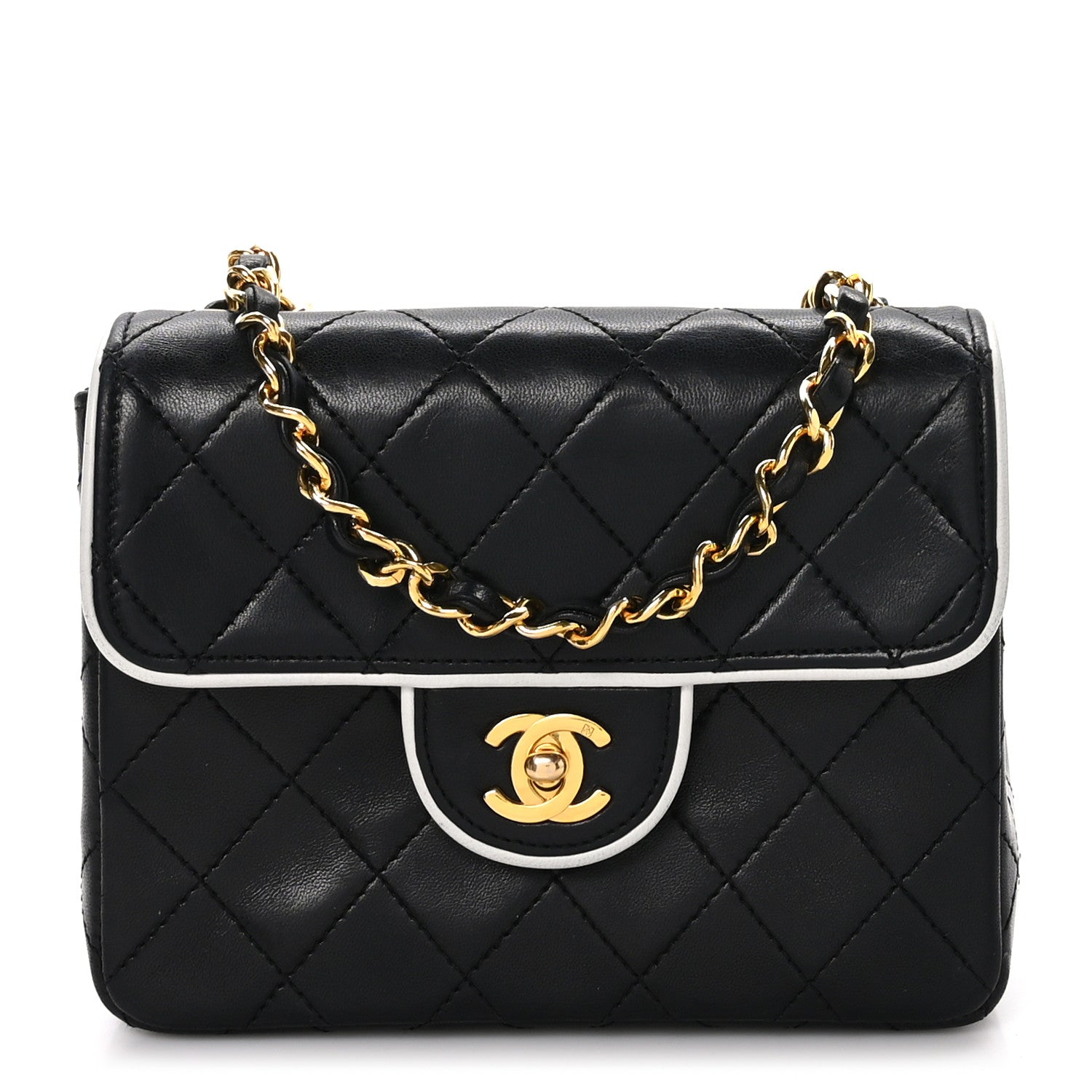 Chanel Lambskin Quilted Mini Square Flap Bag Black White 1 of 11