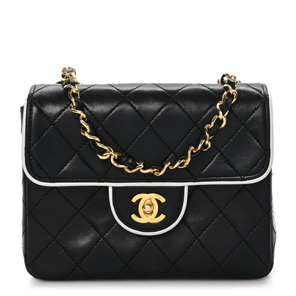 Chanel Lambskin Quilted Mini Square Flap Bag Black White 1 of 11