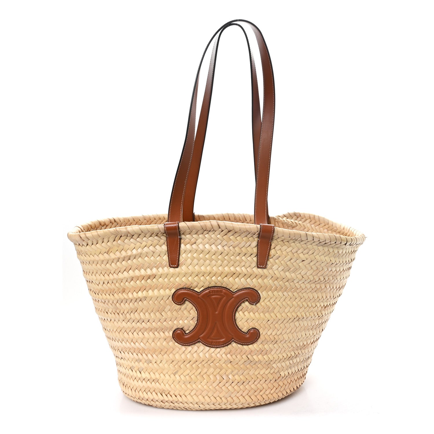 Celine Raffia Calfskin Triomphe Medium Panier Tan 1 of 11