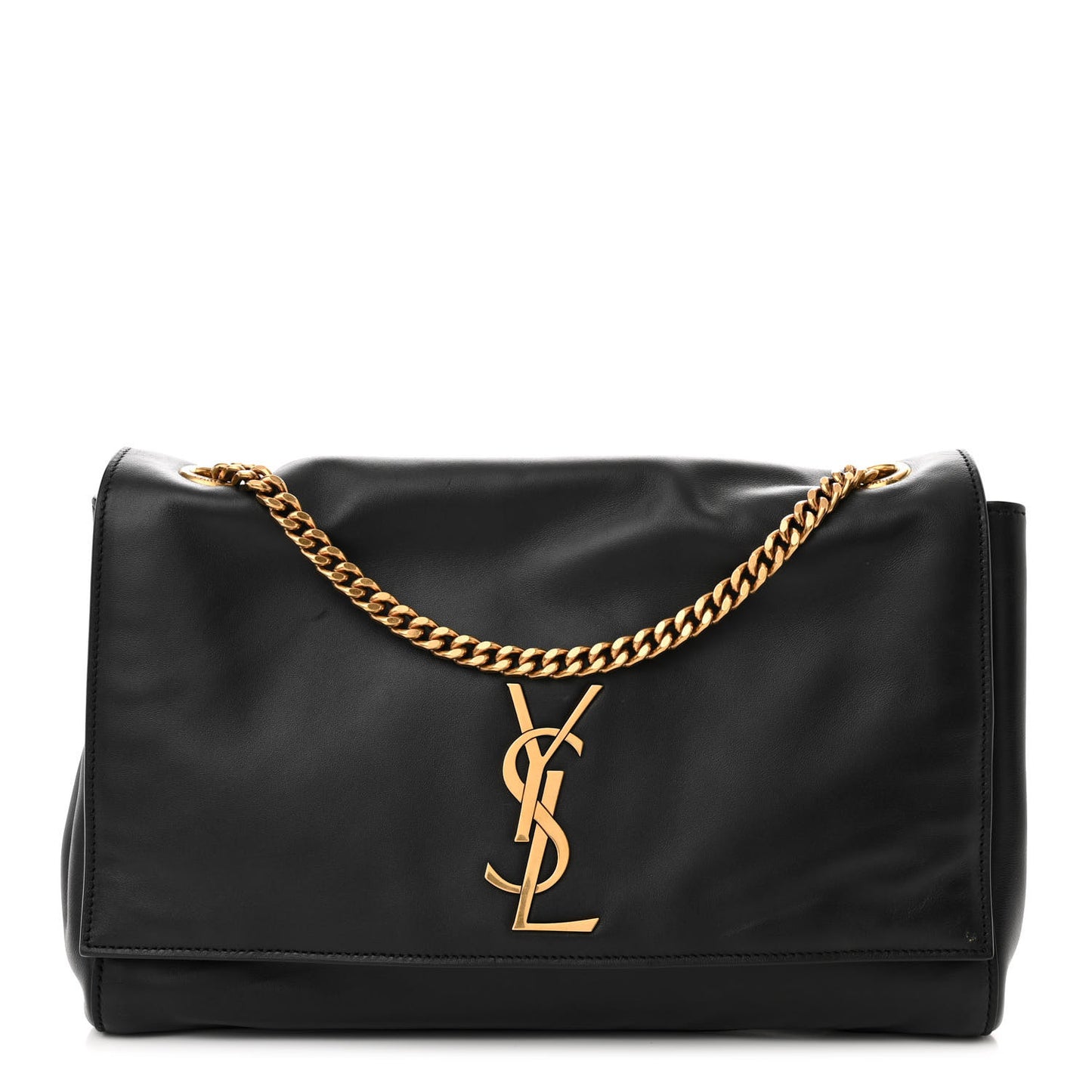 Smooth Calfskin Suede Medium Reversible Monogram Kate Satchel Black