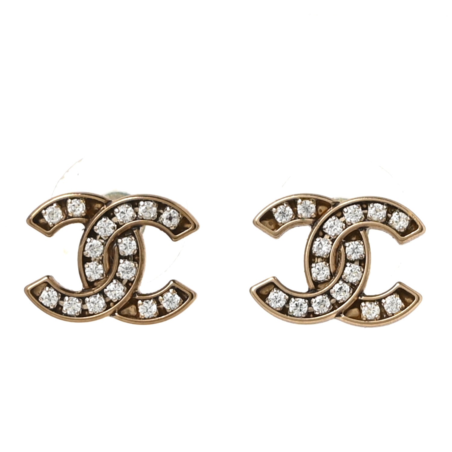 Chanel Metal Crystal CC Earrings Gold 1 of 4