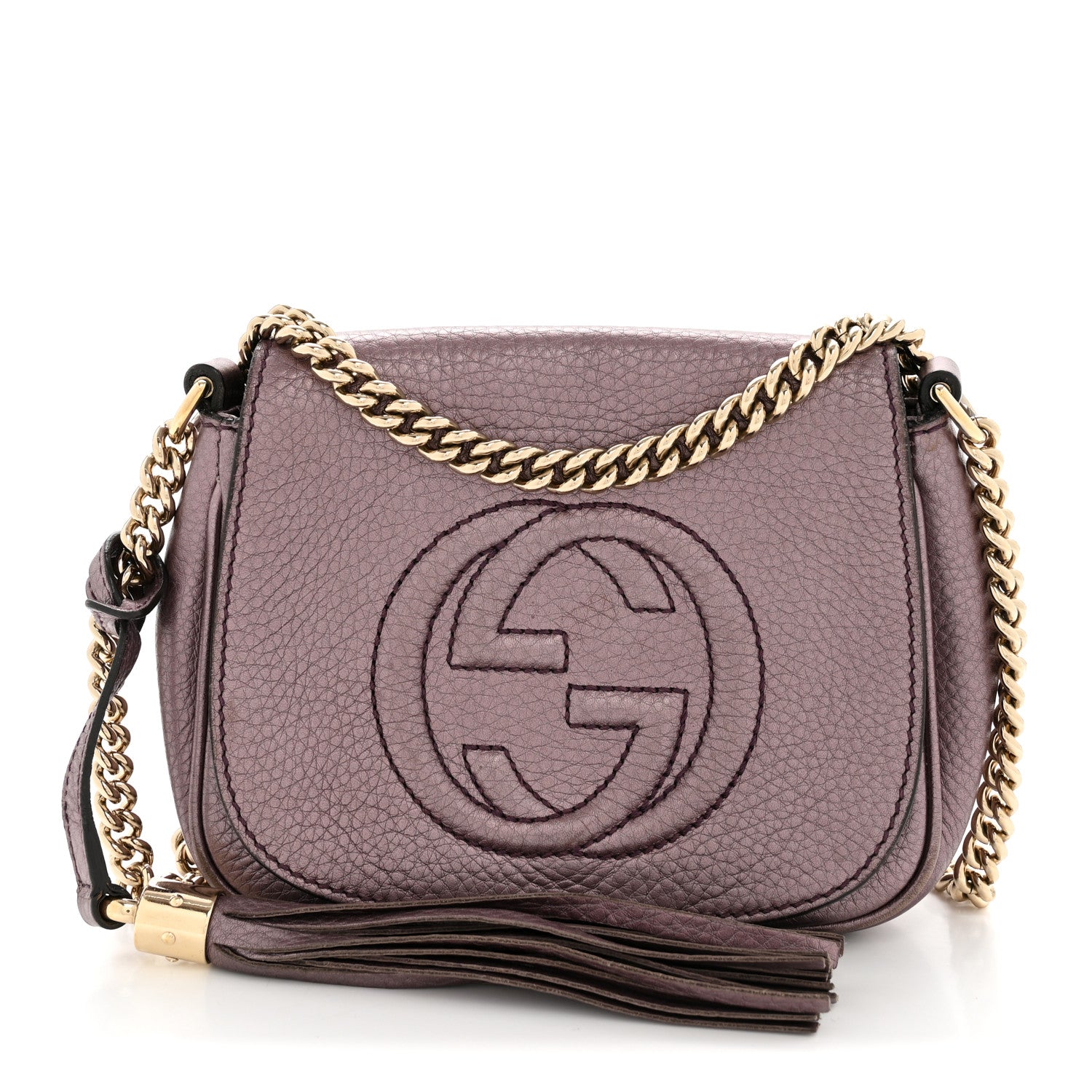 Gucci Metallic Pebbled Calfskin Small Soho Flap Crossbody Purple 1 of 13