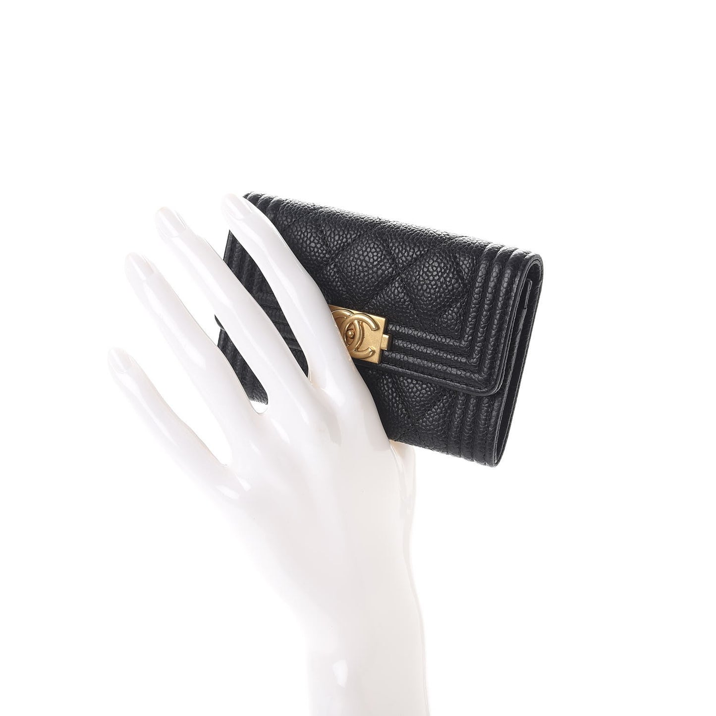 Caviar Quilted Boy Flap Card Holder Black