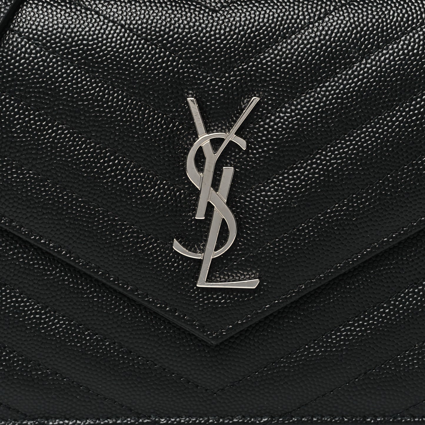 Grain De Poudre Matelasse Chevron Monogram Envelope Chain Wallet Black
