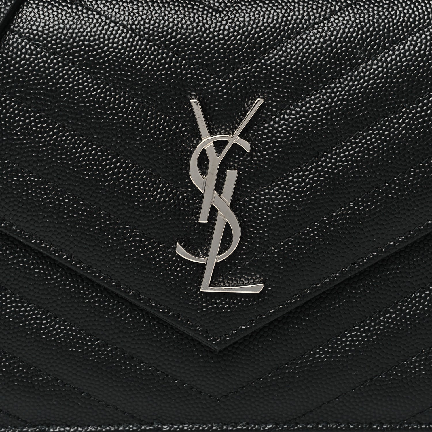Saint Laurent Grain De Poudre Matelasse Chevron Monogram Envelope Chain Wallet Black 7 of 10