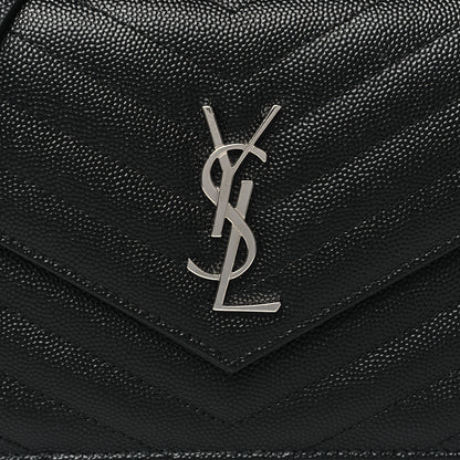 Saint Laurent Grain De Poudre Matelasse Chevron Monogram Envelope Chain Wallet Black 7 of 10