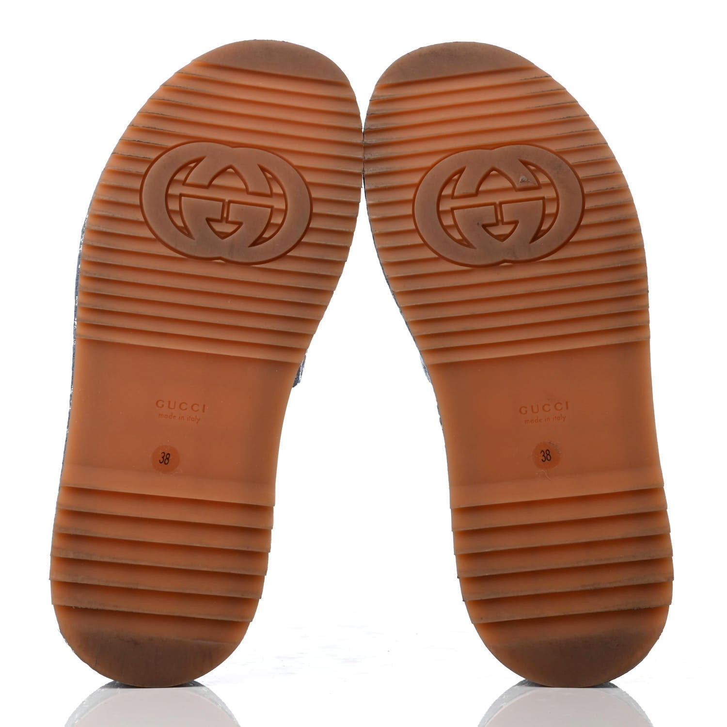 Gucci Canvas Lame GG Monogram Angelina Platform 55mm Slide Sandals 38 Blue Silver 5 of 10