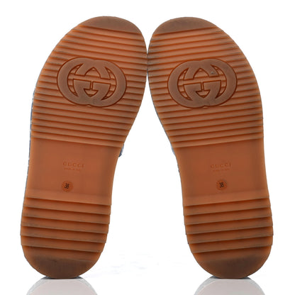 Gucci Canvas Lame GG Monogram Angelina Platform 55mm Slide Sandals 38 Blue Silver 5 of 10