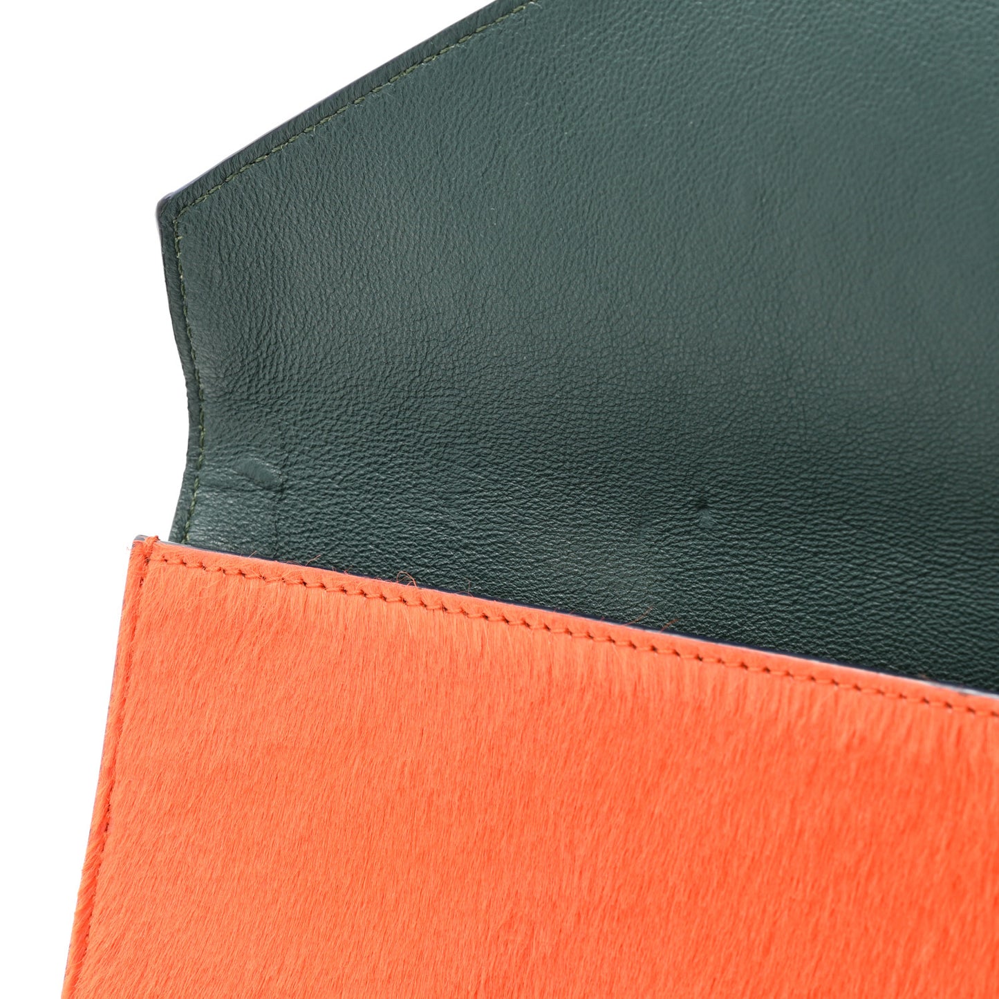 Calfskin Suede Pony Hair Tri-Color Diamond Clutch Green