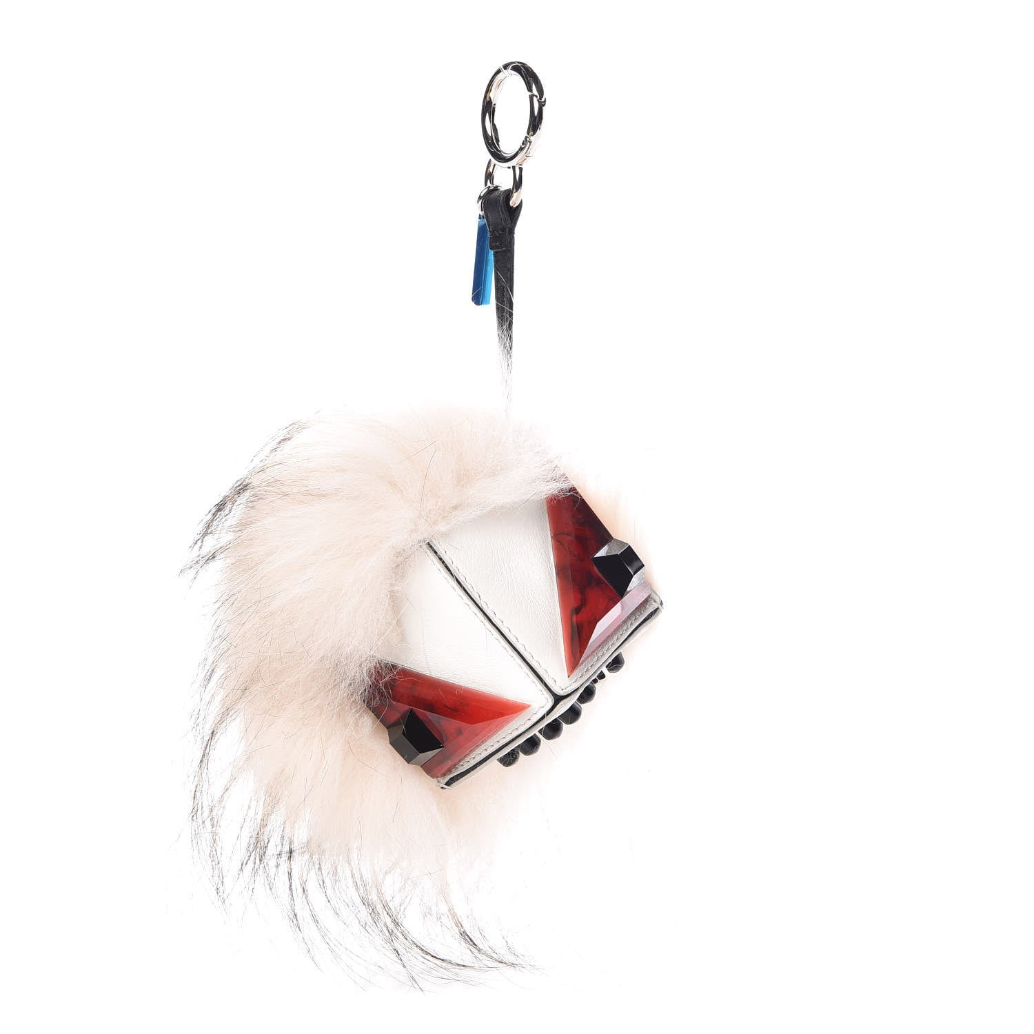 Fendi Vitello Flamingo Fox Fur Flurry Monster Bag Bug Cube Charm White 1 of 3