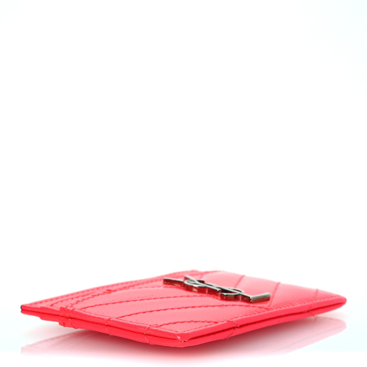 Patent Grain De Poudre Matelasse Chevron Monogram Credit Card Case Neon Pink