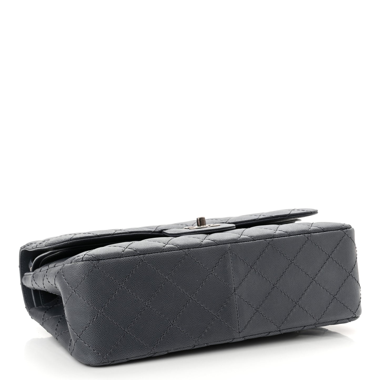 Washed Caviar Quilted Jumbo Double Flap Dark Grey