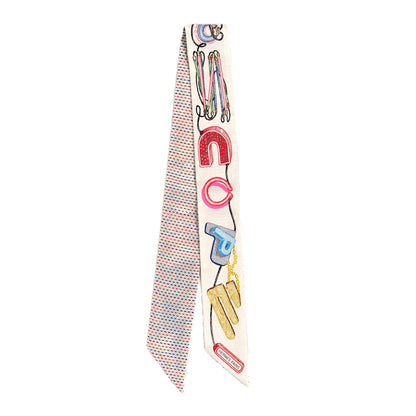 Hermes Silk Chevaloscope Neon Twilly White Bleu Rouge 2 of 4