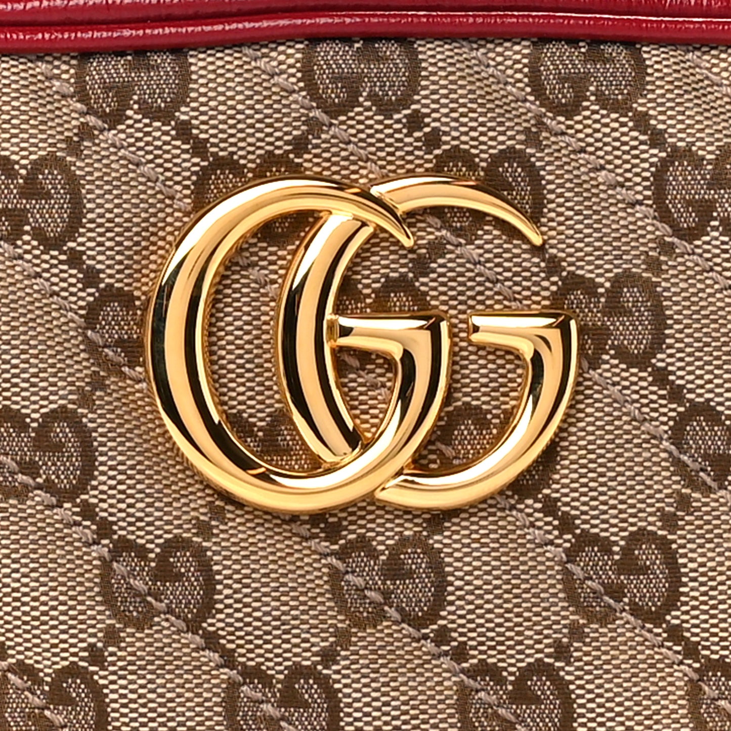 Monogram Azalea Calfskin Matelasse Diagonal Small GG Marmont Chain Shoulder Bag Beige Ebony New Cherry Red