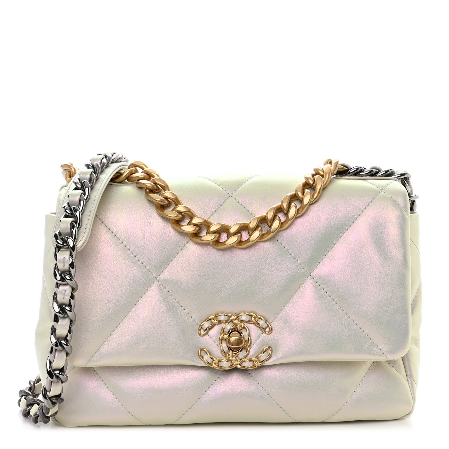 Chanel Iridescent Calfskin Quilted Medium Chanel 19 Flap White 1 of 10
