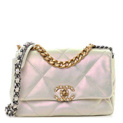 Chanel Iridescent Calfskin Quilted Medium Chanel 19 Flap White 1 of 10
