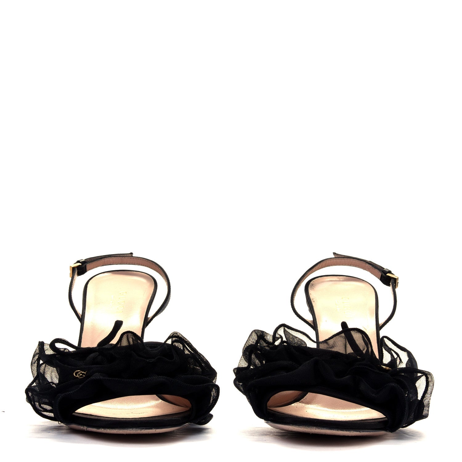 Gucci Tulle Ruffle Mid Heel Slingback Sandals 37 Black 2 of 4