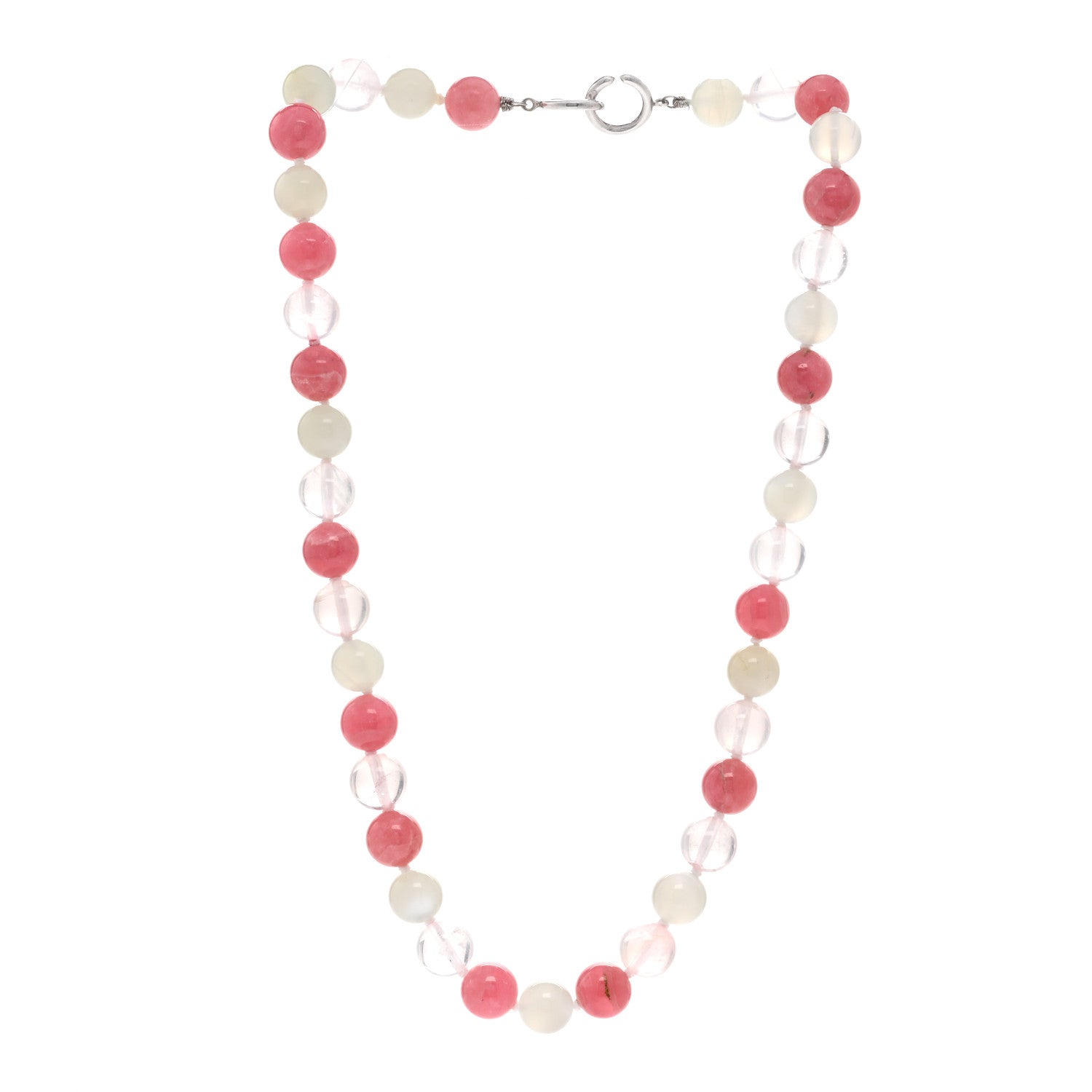 Tiffany Sterling Silver Rose Quartz Moonstone Rhodochrosite Bead Necklace 3 of 4