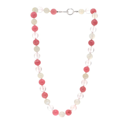 Tiffany Sterling Silver Rose Quartz Moonstone Rhodochrosite Bead Necklace 3 of 4