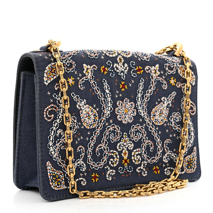 Christian Dior Denim Bead Embroidered J'Adior Chain Flap Bag Blue Multicolor 3 of 11