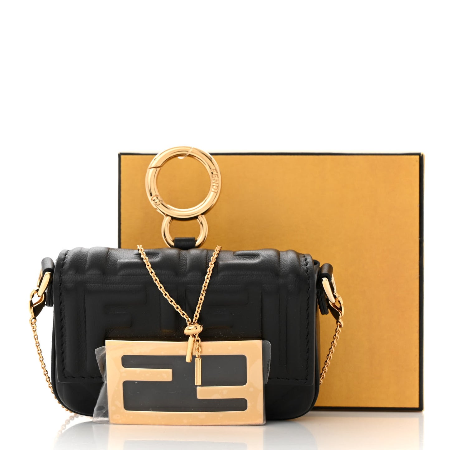 Nappa Matisse FF Embossed Nano Maxi Buckle Baguette Charm Black