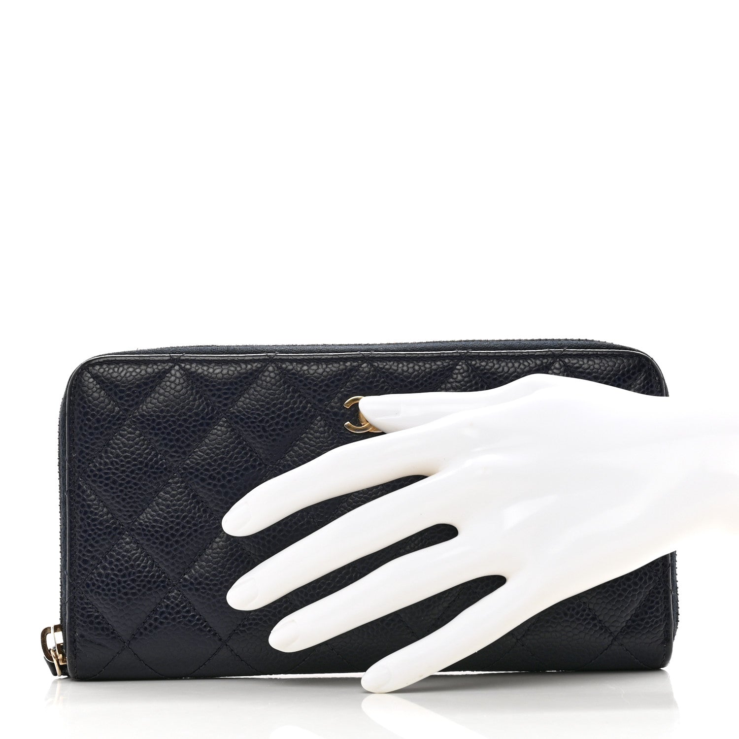 Chanel Caviar Quilted Large Gusset Zip Around Wallet Navy 2 of 13
