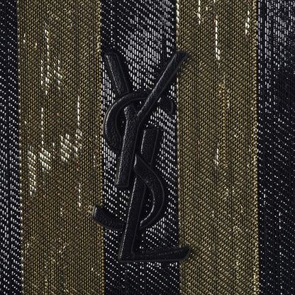 Saint Laurent Metallic Calfskin Striped Small Monogram Kate Satchel Black Gold 6 of 7