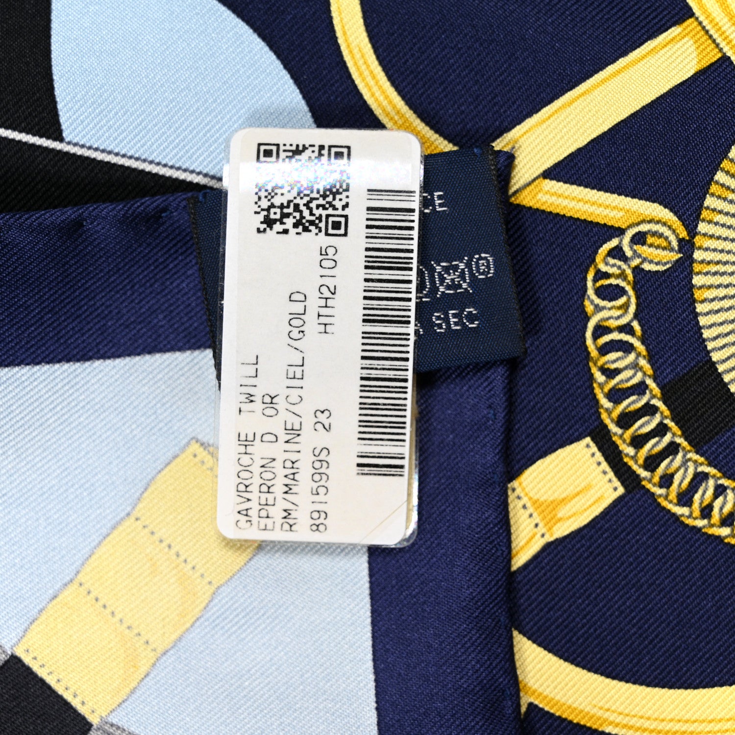 Hermes Silk Eperon D'Or Scarf 45 Marine Ciel Gold 5 of 6