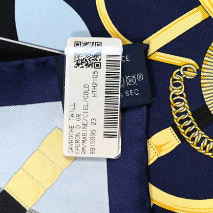 Hermes Silk Eperon D'Or Scarf 45 Marine Ciel Gold 5 of 6