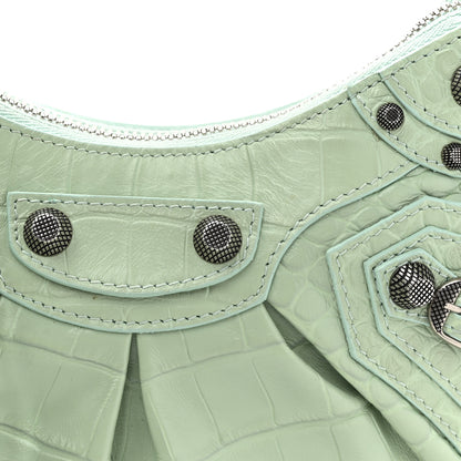 Balenciaga Extra Supple Calfskin Crocodile Embossed Le Cagole Shoulder Bag XS Light Green 9 of 12